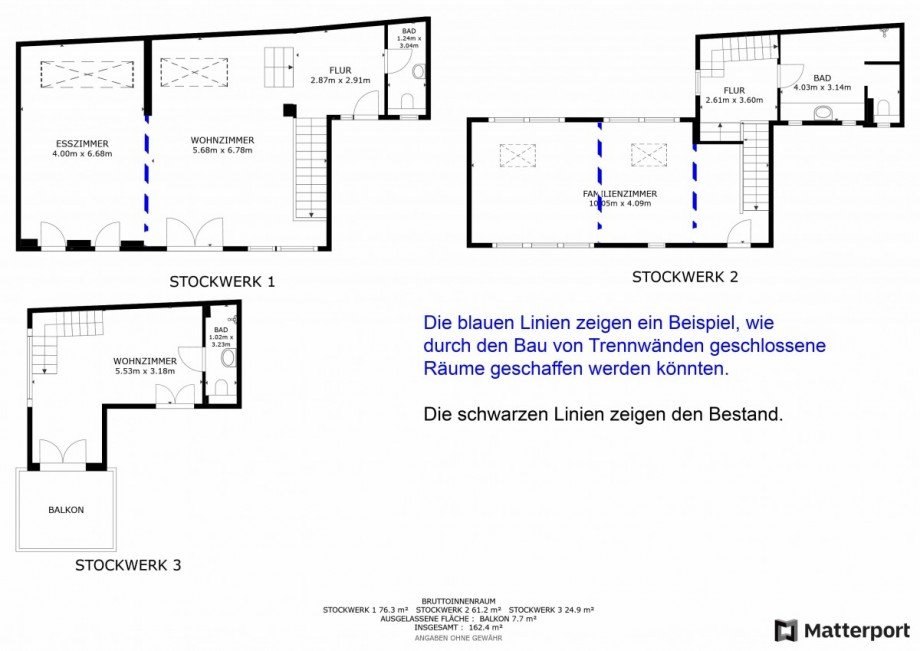 Grundriss neue W�nde Etagenwohnung Potsdam