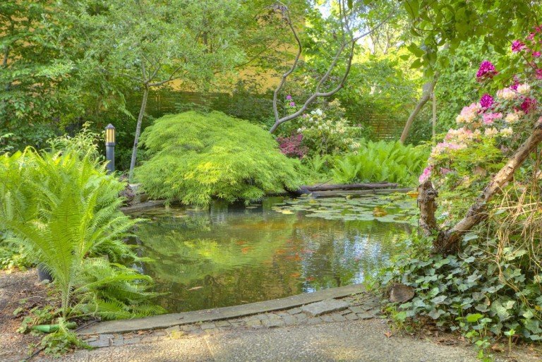 Sitzecke mit Teich Berlin Wohngrundst�ck Bauland in 2. Reihe in Lichterfelde